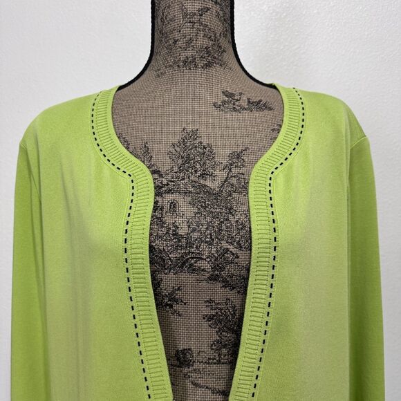 Exclusively Misook Cardigan Sz XL Lime Green Black Knit Hook Closure Long Sleeve - Picture 2 of 16